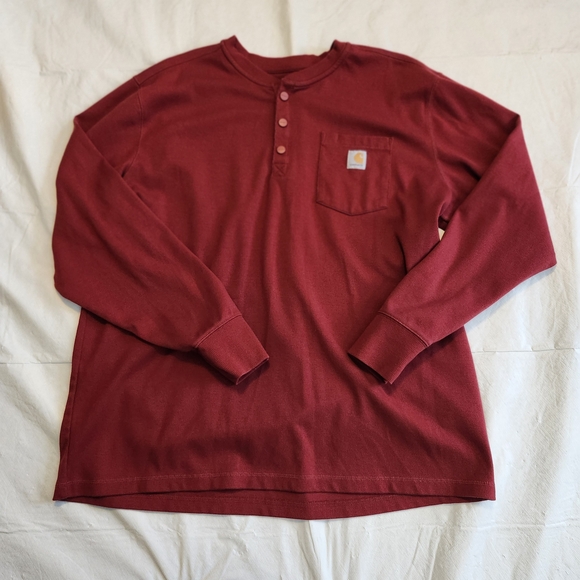 Carhartt Men's Red Long Sleeve Henley Shirt - Picture 2 of 5